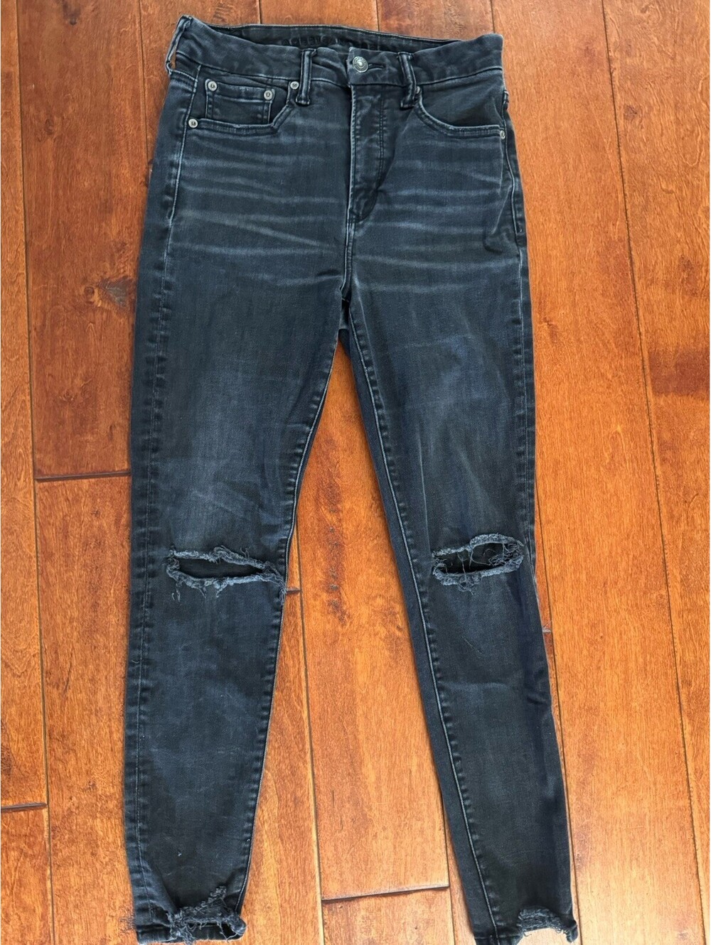 AMERICAN EAGLE Sz 6 Shoe Stretch Women’s Distressed Hi Rise Jegging Jeans Black
